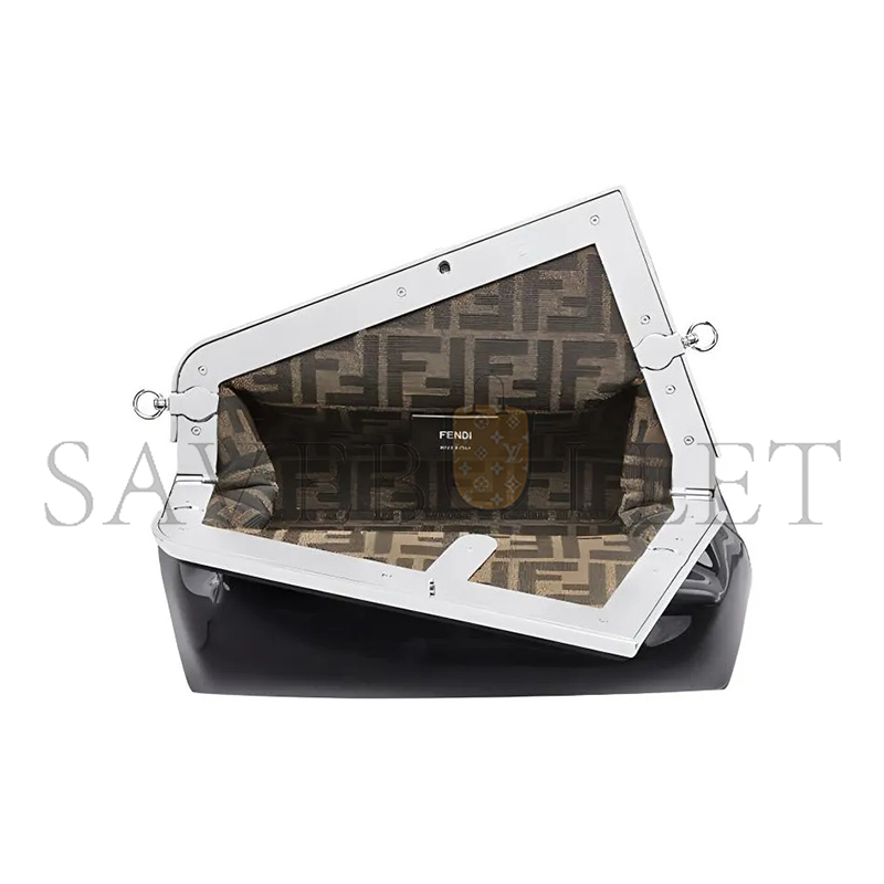 FENDI FIRST MIDI OVERSIZED F METAL CLIP PATENT LEATHER SHOULDER CROSSBODY CLUTCH 8BP137ANSNF0GXN (30*20*14cm)